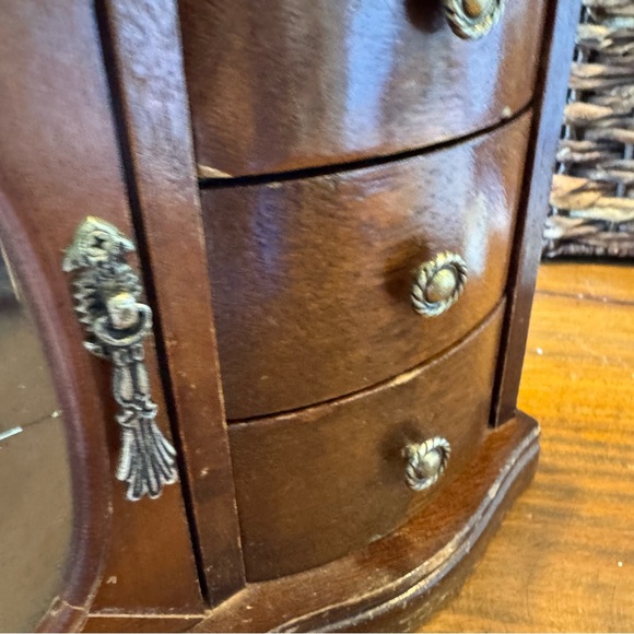 vintage wood jewelry box etched glass rose 3 drawers lined - Picture 3 of 13